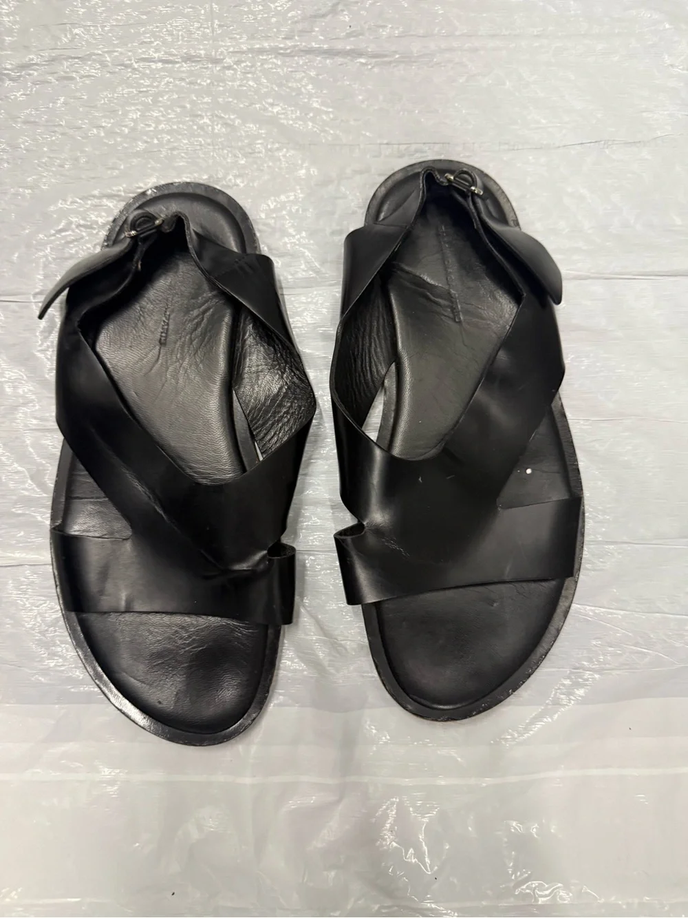 Balenciaga paris Black Leather Crisscross Strap Sandals